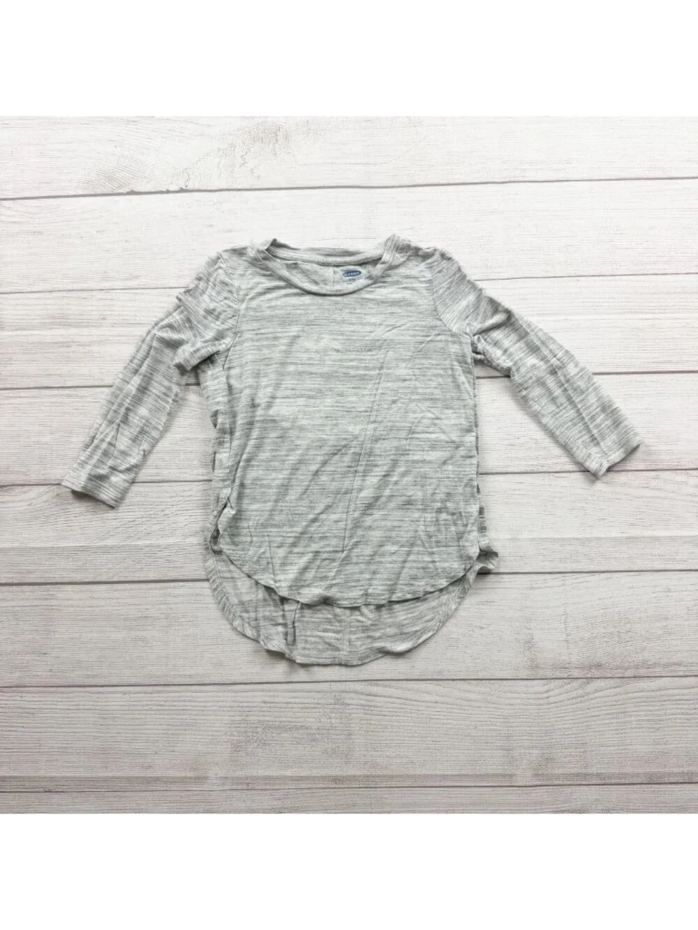 Old Navy Girls Gray Striped 3/4 Sleeve High Low Hem Shirt Lightweight XS 5